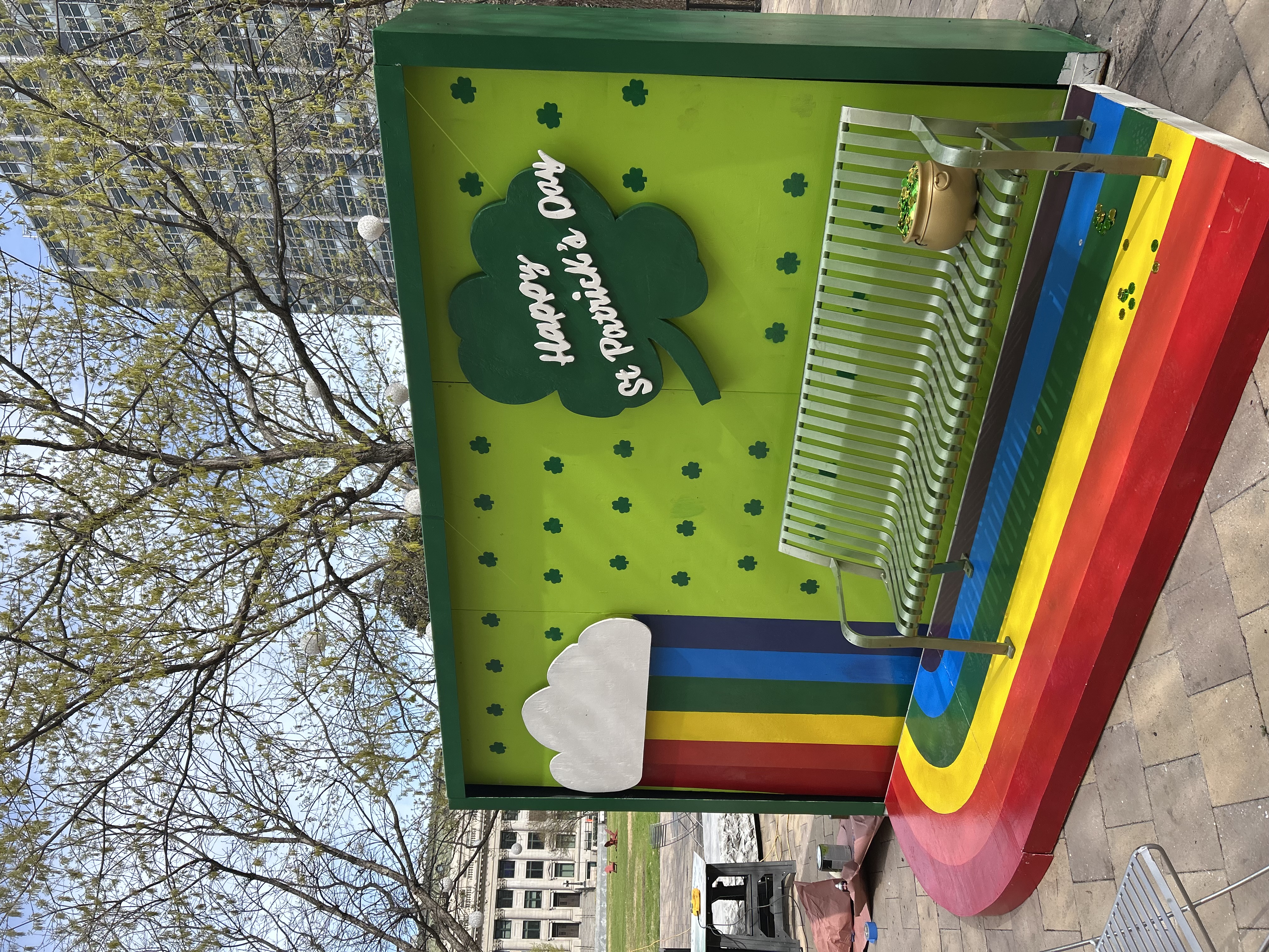 St. Patrick's Day photo backdrop and seasonal event installation in Dallas